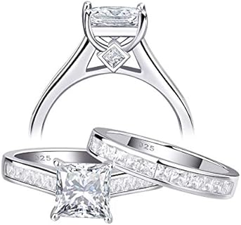 SHELOVES Wedding Ring Set Princess Cut Cubic Zirconia Sterling Silver Engagement Bridal Rings Sz 4.5-13