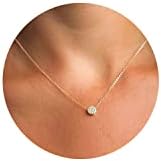 14K Gold Plated Dot Pendant With Cubic Zirconia on Rolo Chain Necklace For Women by Valloey Rover - Dainty and Elegant Design