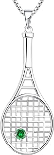 YL Tennis Racquet Pendant Necklace 925 Sterling Silver Gemstones Love Sports Jewelry for Women Men