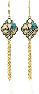 Gold-Plated White Jade Dangle Earrings with Stainless Steel Chain and French Wire Back - Square Cut for Women's Trendy Jewelry Set