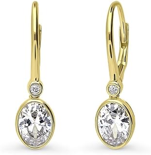 ANGEL SALES 2.20 Ctw Oval Cut Diamond Bezel Set Drop And Dangle Earrings 14K Yellow Gold Finish For Girls & Women's
