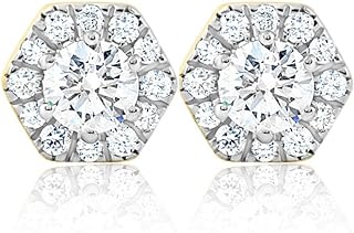 10k White or Yellow Gold 1 Ct T.W. Halo Round-Cut Diamond Studs Hexagon Women's Earrings With Push Backs