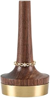 Muso Wood Walnut Wooden Wedding Rings Holder with Brass Base for Men and Women, Antique Tree-Shaped Ring Display Stand