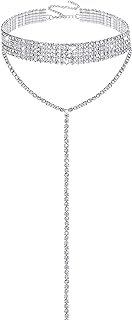 Rhinestone Choker Necklaces Silver Sparkly Diamond Choker Crystal Necklace for Women Girls
