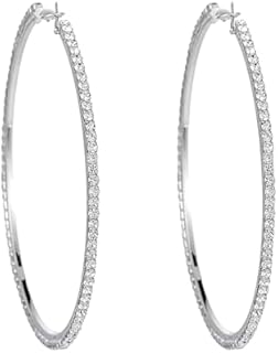 Extra Large Rhinestone Hoop Earrings for Women Girls Hypoallergenic Big 100mm Huggie CZ Hoops Dangle Drop Earring Fashion Chic Party Jewelry Gifts 4 inch