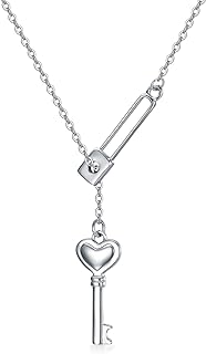 Elegant 925 Sterling Silver Key and Lock Pendant Necklace for Women with Dainty White Gold Plating and Secure Lobster Clasp, Perfect Gift Idea