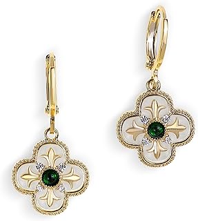 Cubic Zirconia Embellished Gold Clover Stud Earrings with Stainless Steel Hinge Hoops for Women - Dainty Dangling Four-Leaf Clover Design