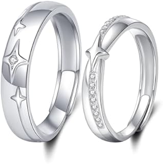 Couple Rings Wedding Band Promise Ring for Couples Meteors Sterling Silver Adjustable Matching Engagement Valentines Gift