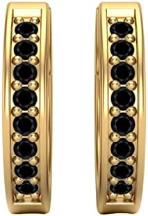 Solid 925 Sterling Silver Round Black Spinel Huggie Hoops Small Earrings for womens