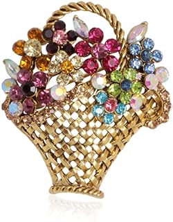 SaiDian 1Pcs Flower Basket Brooch Colorful Rhinestone Flower Brooch Spring Floral Basket Basket Corsage Breastpins for Women Coat Suit Pin