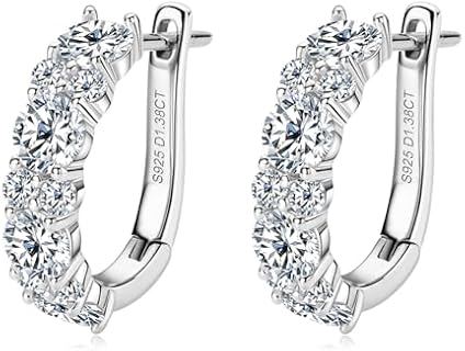 925 Sterling Silver Moissanite Hoop Earrings with Push Back for Women, Brilliant Round Shape Design