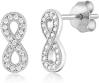 Gem Stone King 925 Sterling Silver White Zirconia Infinity Shape Stud Earrings For Women