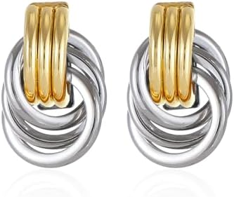 Gold/Silver Statement Geometric Earrings for Women Girls Chunky Gold Knot Link Drop Dangle Earrings Trendy Jewelry Gift
