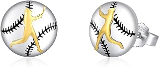 Chic Soccer/Baseball Stud Earrings with Push Back Finding in 925 Sterling Silver for Women and Girls