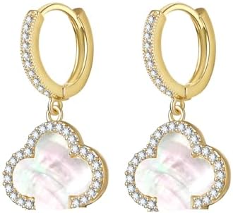 Lucky Clover Earrings Gold Dangle Hoop Earrings Black White Red Clover Earrings-Stud Jewelry Set for Women Teen Girls Trendy