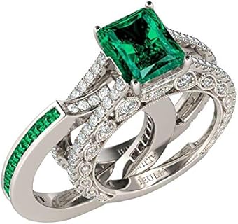 Radiant Cut Sterling Silver Engagement Rings Set with Jeulia Stones for Her, Romantic Anniversary Gift with 3PC Design