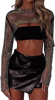 Women's Rhinestone Embellished Square Neck Crop Top with Buckle Strap, Pull-On Closure, Perfect for Themed Parties and Music Festivals