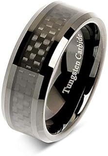 Unisex Tungsten Carbide Wedding Band with Black Carbon Fiber Inlay, Scratch-Resistant, Sizes 6-16 by 100S JEWELRY