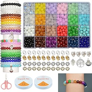 8mm Glass Beads for Jewelry Making,24 Color DIY Crystal Gemstone Loose Beads Bracelet Neacklace Making Kit Round Spacers Stone Turquoise Beads Charms for Adults Jewelry Making Supplies