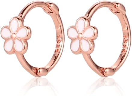 Women's 925 Sterling Silver Daisy Diamond Hoop Cartilage Earrings in Rose Gold Finish - Exquisite Floral Design for Casual and Formal Wear