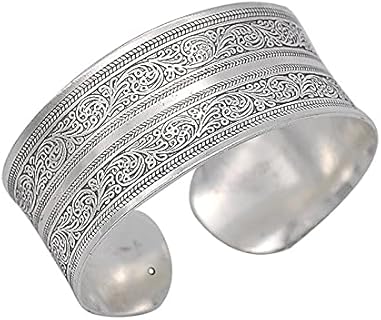 Tibeten Silver Carved Spiral Flower Connecting Branches Pattern Bracelets Vintage Ethnic Elephant Turtle Wide Grooved Open Cuff Bracelet Bangle Party Jewelry for Women Girl Gift