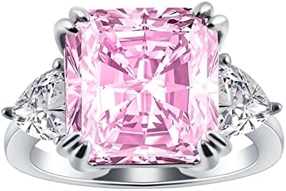 5 Carat Classic Radiant Cut Engagement Ring, 5A CZ Created Pink Sapphire Promise Ring,925 Solid Sterling Silver Plating 18K White Gold Wedding Ring for Women, Anniversary Ring Gift for Her