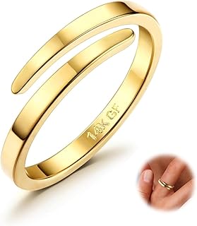Diamday Anillos de Oro de 14K para Mujeres Modernos, Ajustables y Hipoalergénicos, Tamaños 9-22, Ideales para Uso Diario y Eventos Especiales