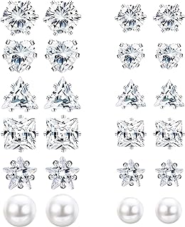 Subiceto Stainless Steel Magnetic Stud Earrings with Cubic Zirconia for Men & Women- Non-Piercing, Hypoallergenic, Round/Square/Star/Heart Designs
