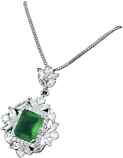 Secret for Longevity Sterling Silver Chain Art Deco Antique Retro Vintage Style Dark Hunter Emerald Green Rhinestone Pendant Necklace w/ 18" inch chain.