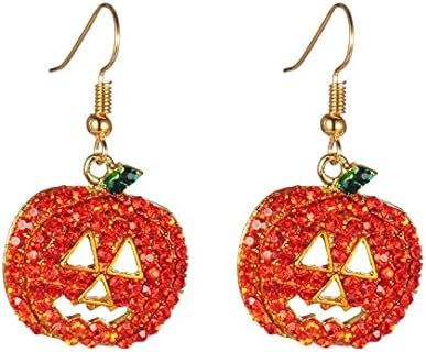 Halloween Crystal Pumpkin Dangle Earrings with Clip-On Back Finding for Women, Holiday Costume Jewelry, Hypoallergenic Alloy Material