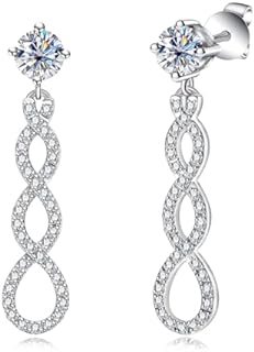 Women's Sterling Silver Moissanite Infinity Dangle Earrings with Push Back Design, Round Brilliant Cut, D Color VVS1 Clarity - Ideal Gift for Her