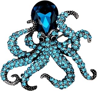 Women's Octopus-Glass Crystal Costume Brooch w/Pin Clasp - Elegant Halloween Accessory for Teen Girls & Women
