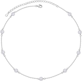 Lobster Clasp Rolo Chain Choker Necklace with Moonstone Bead & Cubic Zirconia Detail - Exquisite 925 Sterling Silver Necklace for Women – Minimalist Design