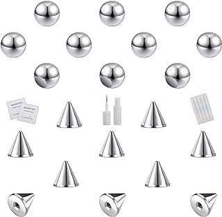 ZS 20Pcs Fake Eyebrow Rings Nose Lip Labret Studs, 4mm 5mm Replacement Ball Cone with Eyelash Glue, Non-Piercing Body Jewelry Fake Skin Piercing