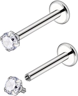 Lcolyoli 20g 18g 16g Titanium Internally Threaded Clear CZ Stud Piercing Jewelry for Nose/Tragus/Cartilage/Conch/Helix/Medusa/Lip/Labret - Nose Studs Lip Rings Cartilage Earring for Women Men 2PCS