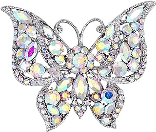 Gyn&Joy Womens Jewellery Aurora Borealis Crystal Rhinestones Hollow Out Style Butterfly Pin Brooch