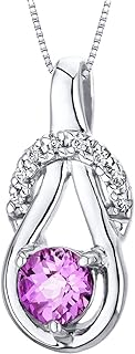 PEORA Sterling Silver Created Pink Sapphire Open Infinity Pendant Necklace, Round Shape with 18 inch Italian Chain
