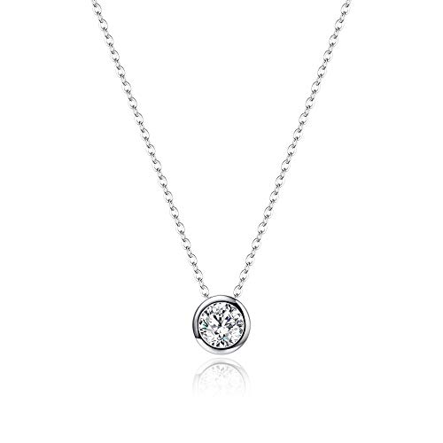 Women's Sterling Silver Clear Cubic Zirconia Bezel Setting Daily Pendant Choker Necklace