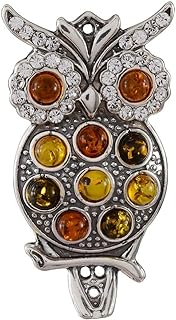 Sterling Silver and Baltic Multicolored Amber Owl Brooch