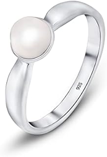 925 Sterling Silver Band Ring with Freshwater Pearl for Women by Amberta - Elegant Solitaire Design