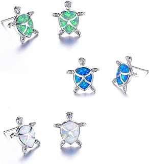 JGFinds Turtle Stud Earrings - 3 Sets of 3D Rhinestone & Howlite in White, Blue & Green Color, Women Small Sea Turtles with Push Back Studs for Pierced Ears