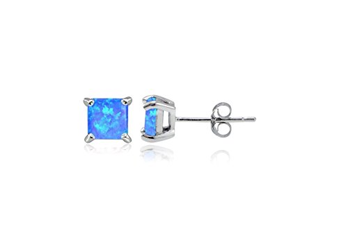 Women Sterling Silver Magnificent Lab Created Blue Opal Stud Earring, Ear Pierced Only