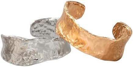 Bangle Cuff Grunge & Punk Hammered Y2k Bracelets Gold & Silver Color 8in/20cm Alloy Metal Plated Jewelry Boho Fashion Wrist Accessories for Women or Men Unisex