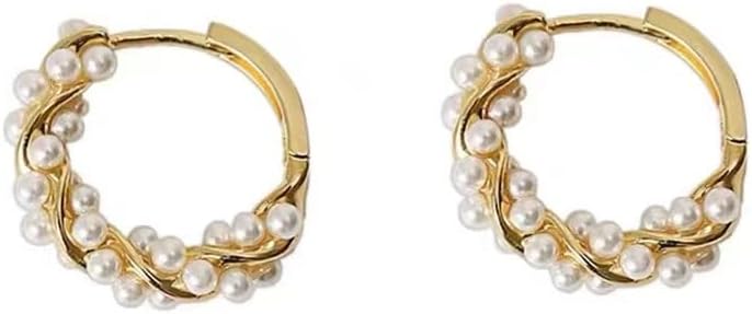 Zinc-Made Pearl Embellished Chunky Gold Hoop Earrings for Women and Girls - Stylish, Comfortable & Hypoallergenic 18K Gold Plated Jewelry Gift