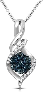 Jewelili Sterling Silver 1/10 Cttw Treated Blue and Natural White Round Diamond Twisted Flower Infinity Pendant Necklace, 18" Rolo Chain