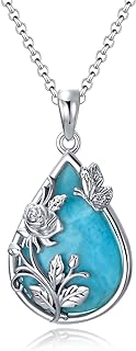 MeetMuse Sterling Silver Turquoise/Topaz/Larimar Butterfly Necklace Silver Tear Drop Natural Gemstone Jewelry Natural Stone Pendant Birthday Gift for Her Mom Wife Grandma