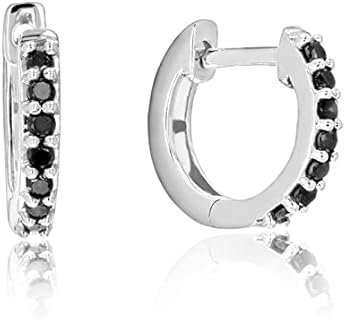 Sterling Silver Black Diamond Hoop Earrings with Hinged Hoop, Ideal for Sophisticated Individuals, Classic Hoop Design