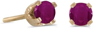 14k Yellow Gold Petite Round Ruby Stud Earrings with Push Back Design for Women, Perfect Gift for Special Occasions