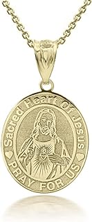 Religious Jewelry Certified 14k Yellow Gold Personalized Sacred Heart of Jesus Pendant Necklace Custom Engraved with Any Name