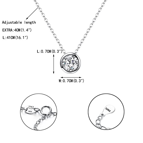 Women's Sterling Silver Clear Cubic Zirconia Bezel Setting Daily Pendant Choker Necklace